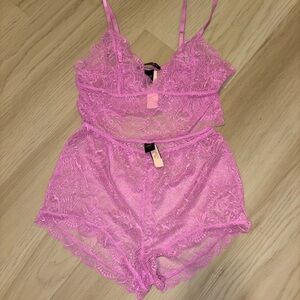 Victoria's Secret Pink Lace Chemise Set